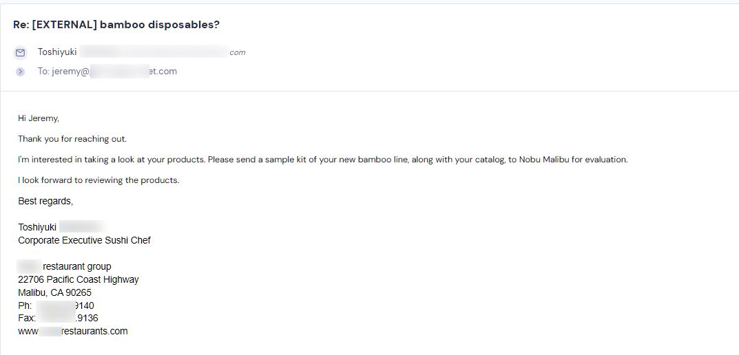 Retailer reply from CMJJ Gourmet
